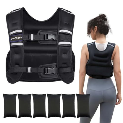 Adjustable Weighted Vest for Women and Men, DecRose 6-10lb/12-18lb Rucking Vest with 6 Ironsand Weights, Body Weight Vest for Home Workouts, Running, Walking and Strength Training - size: 6-10LB