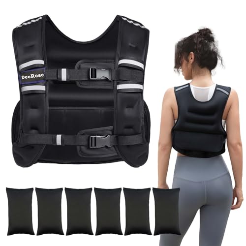 Adjustable Weighted Vest for Women and Men, DecRose 6-10lb/12-18lb Rucking Vest with 6 Ironsand Weights, Body Weight Vest for Home Workouts, Running, Walking and Strength Training - size: 6-10LB