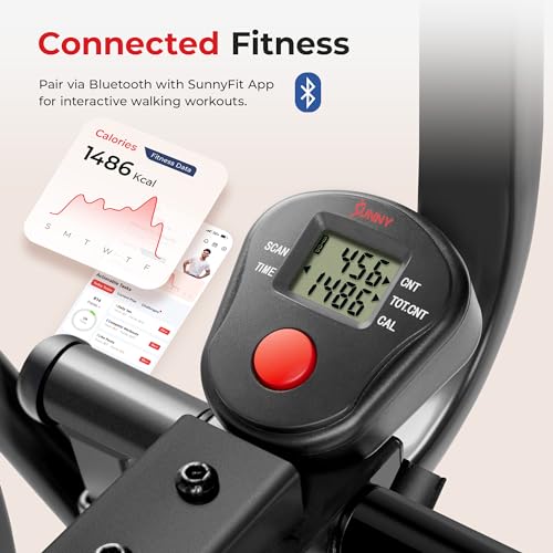Sunny Health & Fitness Foldable Air Walk Elliptical, 30" inch Long Stride Glide Exercise Full-Body Cardio Cross Smart Trainer for Home Office, SunnyFit App via Bluetooth with Adjustable Resistance - style: Smart Pro