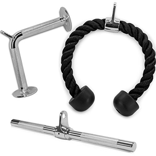 Yes4All Cable Machine Attachment, Row Handles, Tricep Rope, Straight Bar, V Bar, LAT Pulldown Accessories Load 880 LB for Home Gym - color: A. Tricep Rope + Straight Bar + V Bar