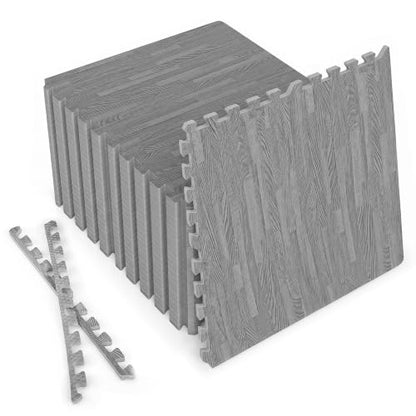 Giantex 25 Pcs Faux Wood Grain EVA Foam Tiles, 24"x24" Interlocking Floor - color: Gray Oak, size: 100 Sq.Ft (25 Tiles)