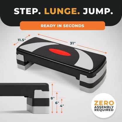 BalanceFrom 31-inch Aerobic Step Platform Trainer with 3 Adjustable Risers - color: Gray