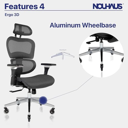 Nouhaus Ergo3D Ergonomic Office Chair Lumbar Support Mesh Office Chair with 4D Adjustable Armrest, Adjustable Headrest and Wheels, Mesh High Back Home Office Desk Chairs(Black) - color: Black