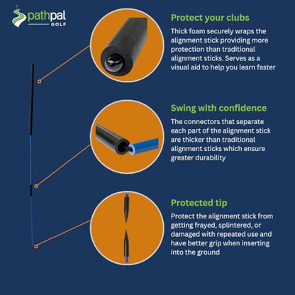 Premium Padded Collapsible Golf Alignment Sticks, 48" Portable Training Aid Alignment Rod with Protective Top for Club Safety, Swing Path Practice, Aiming & Posture Correction 2 Pack