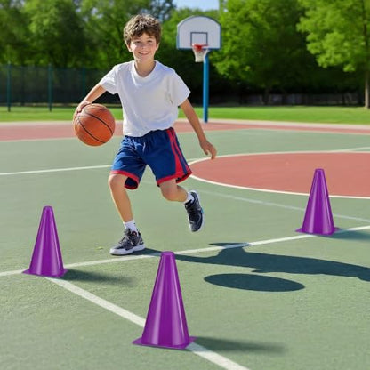 12pcs Cones 9 Inch Soccer Cones and Plastic Traffic Cones, Durable Cones for Sports Training, Ideal for Soccer, Basketball, Football, Skating, and Agility Drills Practice - color: purple