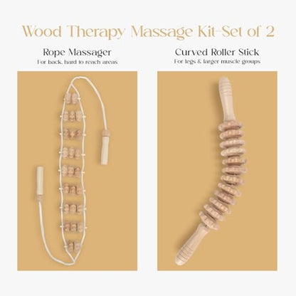 Wood Therapy Massage Tools, Lymphatic Drainage Curved Roller Stick, Neck Massager, Foam Roller, Back Scratcher, Rope Massage Kit, Back Massager for Relaxation - color: Roller & Massager