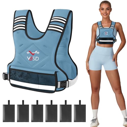 Adjustable Weighted Vest for Women Men 4-10lb/11-20lb/20-32lb Vest with 6 Ironsand Weights Body Weight Vest with Reflective Strip for Running Walking Strength Training Workouts