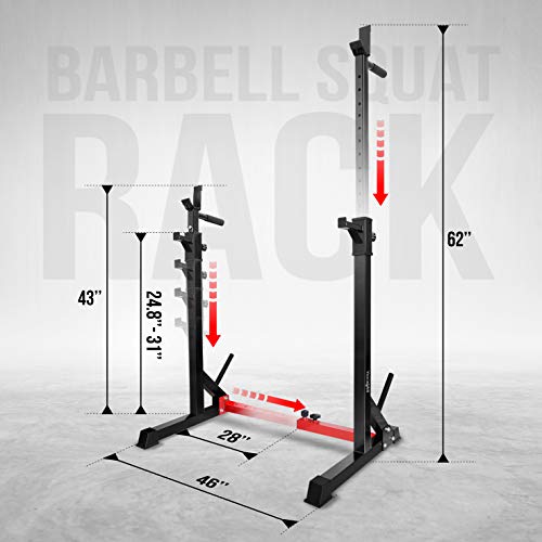 Yes4All Squat Rack for Home Gym, Adjustable Barbell Stand Rack, Multi-Function Weight Lifting, Dip Bar Station, Bench Press Rack Stand, Weight Plate Storage - Capacity Up to 600LBS - color: Barbell Squat Rack - Red - 550 lbs