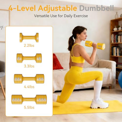 Yellow Dumbbell Set for Women - Adjustable Kettlebell Weights Set, 4-in-1 Hand Weights (2.2-12.1lbs) | Free Weights Dumbbells Set for Home Exercise & Fitness (Yellow Dumbbell)