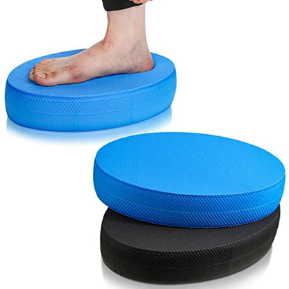 2 Pcs Foam Balance Pad Non Slip Stability Trainer Pad Oval Balance Board Exercise Pad Cushion for Women Men Kids Dancing Balance Training Workouts Yoga Physical Therapy, Black and Blue