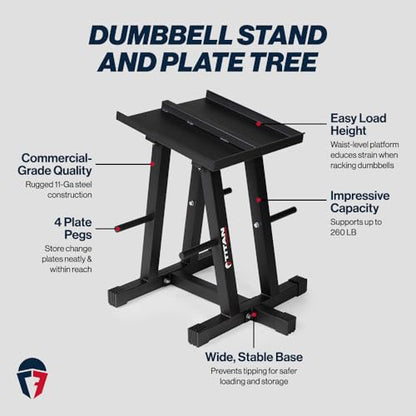 Titan Fitness Dumbbell Stand and Plate Tree, 260 LB Capacity, Organize Classic Dumbbells, Power Blocks, Loose Plates, Home Gym Storage Rack
