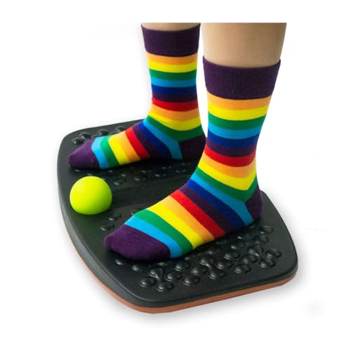Balance Board for Standing Desk, Wooden Wobble Board with Slidable Ball for Office Work, Anti-Fatigue Foot Massage Board to Relieve Fatigue, Adult Use up to 300 lbs, Black