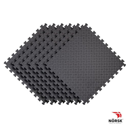 Foam Floor Gym Mats with Interlocking Tiles, .47" Thick, 24"x24",6-Pack, 24 Square Feet, Diamond Plate Design, Grey
