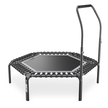 ACON FIT 55" Hexagon Mini Trampoline with Handle - Active Handlebar Excercise Trampoline for Adults, Indoor Cardio & HIIT Fitness Rebounder, 48 Bungee Cords, Adjustable Bar, 300 lb Capacity
