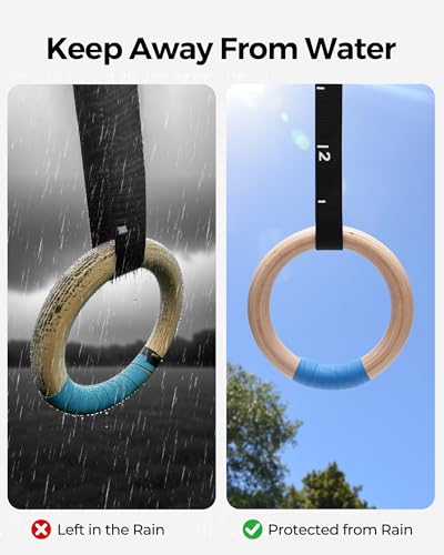 Gymnastics Rings Wooden Olympic Rings 1500/1000lbs with Adjustable Cam Buckle 14.76ft/9ft Long Straps with Scale Non-Slip Gym Rings for Home Gym Full Body Workout - size: 1.25" (32MM) Rings & Straps