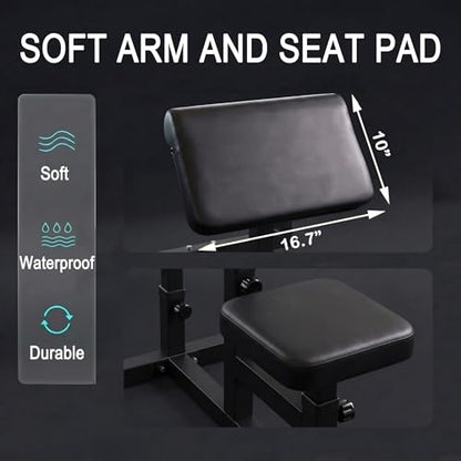 Black Adjustable Preacher Curl Bench – 2-in-1 Bicep & Triceps Strength Station | Seated Isolation Training for Barbell & Dumbbell | Compact Home Gym Equipment