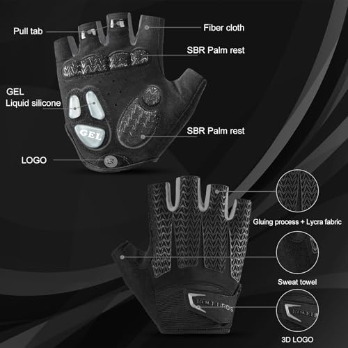 ROCKBROS Cycling Gloves for Men Women with Anti-Slip Shock-Absorbing Pad Fingerless Bike Gloves Light Weight Breathable Biking Gloves