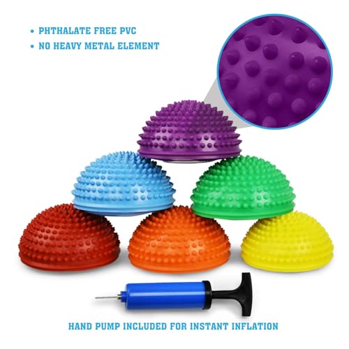 Yes4All Hedgehog Balance Pods for Exercise, Core Body Balancing, Balance Pods for Youth & Adults with Hand Pump - Set of 5