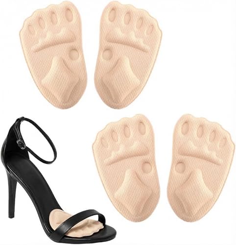 Metatarsal Pads for Women, 4D Massage Forefoot Cushion Inserts, Soft Ball of Foot Cushions for High Heels, Pain Relief Shoe Insoles for Foot Pain, Blisters, Slipping - color: Beige