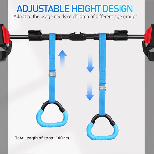 Gymnastics Rings Set with Adjustable 1m Straps, Sturdy Fitness Training Equipment for Strength and Pull-up Workouts, Blue Cartoon Design for Boys