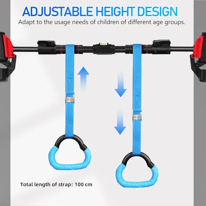 Gymnastics Rings Set with Adjustable 1m Straps, Sturdy Fitness Training Equipment for Strength and Pull-up Workouts, Blue Cartoon Design for Boys