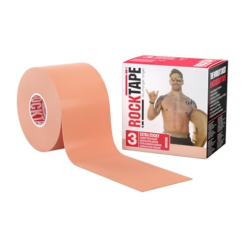 RockTape Extra Sticky Kinesiology Tape - Athletic Tape for Muscle Pain Relief, Injury Recovery - Microscopic Skin Lifting & Decompression - Sweat & Water Resistant - color: Beige, style: EXTRA STICKY