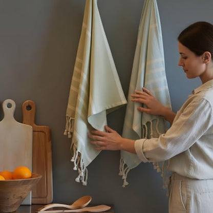 TFLC Turkish Cotton Kitchen & Bath Towels, Set of 2, 40x18”, Green & Blue - color: Green & Blue, size: 40x18" - Set of 2