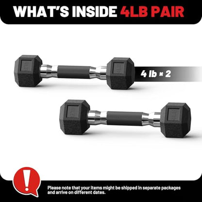 PAPABABE Hex Dumbbell Set with Rubber Grip 2.5-125lb, Odorless Rubber Coated Weight Fixed Dumbbells Set of 2/Single, Weights for Women at Home, Hand Weights for Home Gym & Strength Training,Pesas Para Ejercicios
