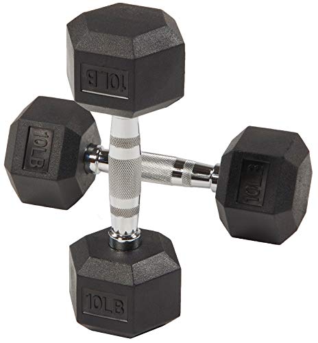BalanceFrom Premium Rubber Encased Hex Dumbbell, Pair or Single, 10-100 Pounds