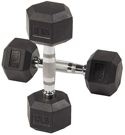 BalanceFrom Premium Rubber Encased Hex Dumbbell, Pair or Single, 10-100 Pounds