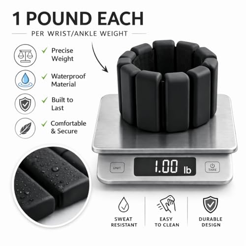 Elegance Adjustable Wrist & Ankle Weights for Women – Wearable Fitness Bracelets for Pilates, Yoga, Walking & Home Workout – Soft Silicone Weighted Bangles (Black)