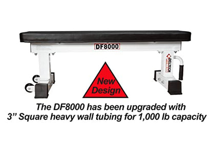 DF8000 Heavy Duty Flat Exercise Bench – 1000 LBS Capacity – White Exercise Bench Fitness Station for Strength Training- Dumbbell Training by Deltech Fitness