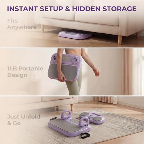 Foldable Pilates Reformer Board for B324324w/ Resistance Bands, Purple Sliders for Core, Balance & Push-Up Training, Mini Home Friendly Pilates Equipment Set for Women & Men