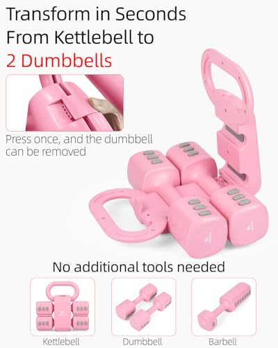 Abahub Dumbbell Set for Home Gym, 4 in 1 Adjustable Weights Dumbbells Set with Kettlebell Grip Converter for Women