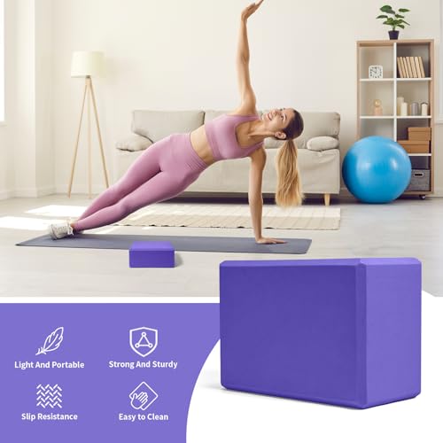 1 Pack Large Yoga Block 9x6x4 Inches, Sturdy Yoga Foam Blocks, High Density & Non Slip Surface for Yoga, Pilates & Stretching, Fitness Accessories for Stability & Balance