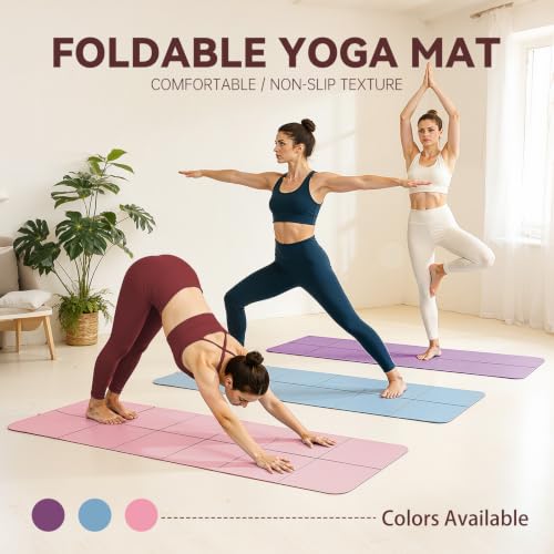 Foldable Yoga Mat Thick Non-Slip Exercise Mat - color: pink