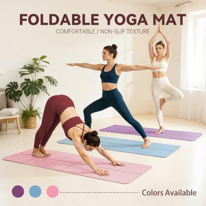 Foldable Yoga Mat Thick Non-Slip Exercise Mat - color: pink