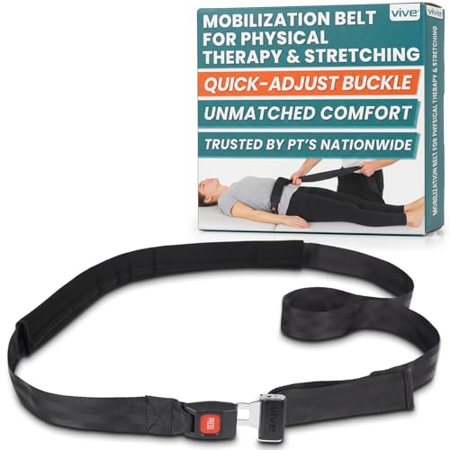 Vive Mobilization Belt for Physical Therapy with Buckle - Manual Traction Stretching Band - PT Traction Strap Belt for Stretching, Mobility, Massages & Exercise (Black)