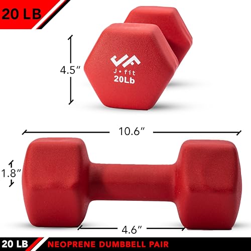 JFIT Dumbbell Pairs or Sets – Neoprene & Vinyl Coated Hand Weights for Home Gym, Strength Training, Aerobics, Cardio Exercise and Fitness - size: 20 lbs (Pair), style: Dumbbell Pair