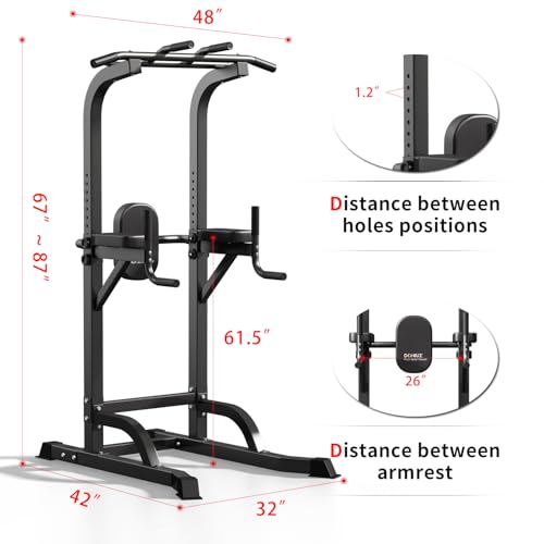 Power Tower Pull Up Bar and Dip Station, Multi-Function Home Gym, Strength Training Fitness Equipment, Height Adjustable - color: Black-02