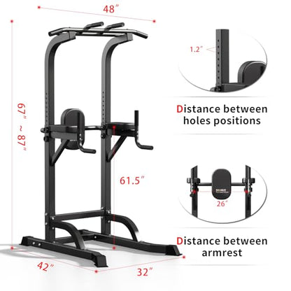 Power Tower Pull Up Bar and Dip Station, Multi-Function Home Gym, Strength Training Fitness Equipment, Height Adjustable - color: Black-02