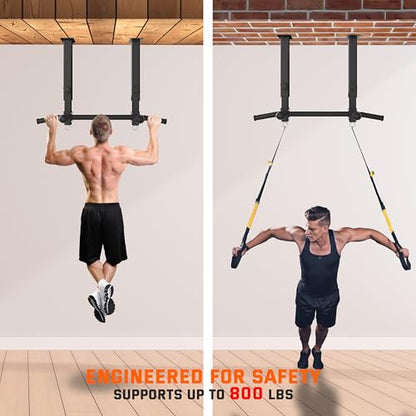 Ceiling Mount Pull Up Bar for Garage/Basement/Rafter - Heavy Duty 800LBS Adjustable Height Multi-Grip Chin Up Bar,Ceiling Joist/Beam