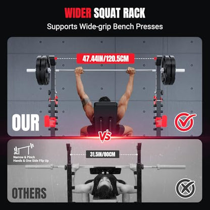 YOLEO 1980Lbs Olympic Weight Bench with Rack with Adjustable Weights Dumbbells for Heavy Lifting, 47.5" Wide Full Bench Press Set with Safety Catches for Squat for Home Gym (Pro/Advanced)