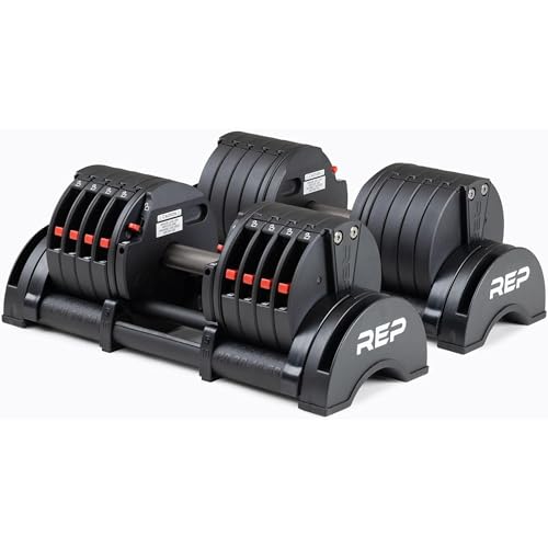 REP Fitness QuickDraw Adjustable Dumbbell Set, Pair, 30/40/50/60 lb Each, Steel Plates, Knurled Handle, Lock-N-Load Switch, Space-Saving Compact Free Weights, Strength Training, Home Gym, Men & Women - style: 5-50 lbs