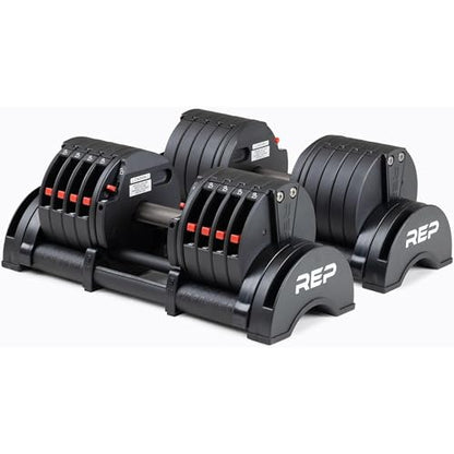 REP Fitness QuickDraw Adjustable Dumbbell Set, Pair, 30/40/50/60 lb Each, Steel Plates, Knurled Handle, Lock-N-Load Switch, Space-Saving Compact Free Weights, Strength Training, Home Gym, Men & Women - style: 5-50 lbs