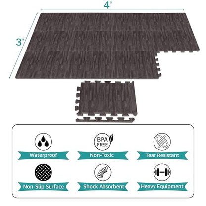Sorbus Wood Grain Floor Mats Foam Interlocking Mats Each Tile 1 Square Foot 3/8-Inch Thick Flooring Mat Tiles - Home Office Playroom Basement Trade Show (16 Tiles,16 Sq ft, Wood Grain - Carbon) - color: Carbon