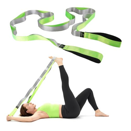 TAVIEW Yoga Strap for Stretching – Stretch Band with 12 Loops –Multi-Grip Pilates Hamstring Stretcher Belt – Physical Therapy Equipment for Best Flexibility