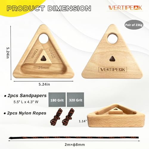 Portable Hangboard Rock Climbing, 2 pack Triangular Wooden Climbing Fingerboard with 3 Multi-Depth Pockets, Finger Strength, Arm Workout & Pull-up Training