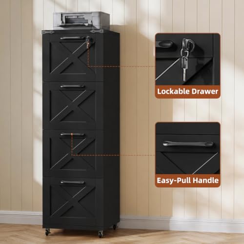 Vabches Office Filing Cabinet with 4 Drawers, Pure Black. - color: Pure Black, size: Vertical-4 Drawers