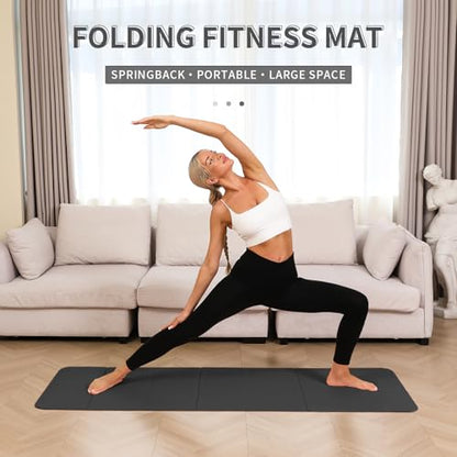 PAIDU Foldable Yoga Mat - 10mm Extra Thick, 75"26" Non-Slip Exercise Fitness Mat | SGS Eco-Certified, Portable for Yoga/Pilates/Studio/Home Workout - color: Black&